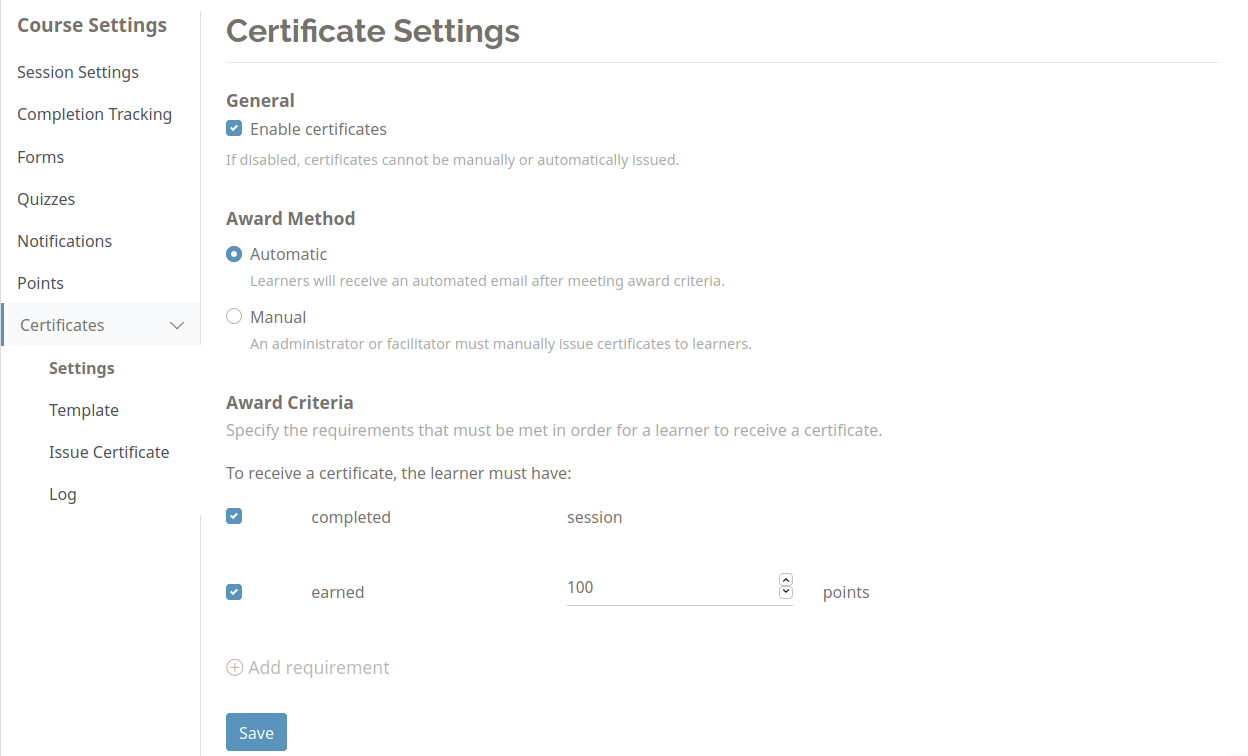 Certificates Menu Item